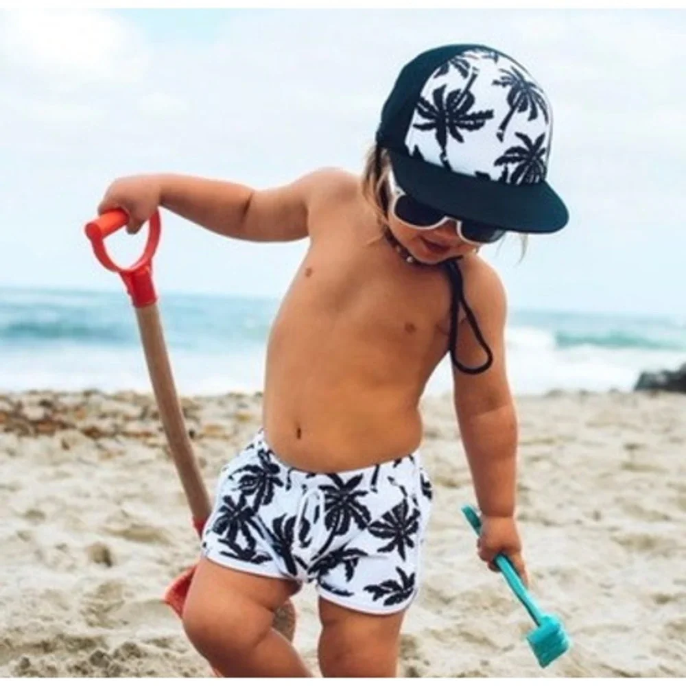 George‎ Hats White Black Palm Tree Swim Shorts Trunks 3T-4T USA Toddler Vacation